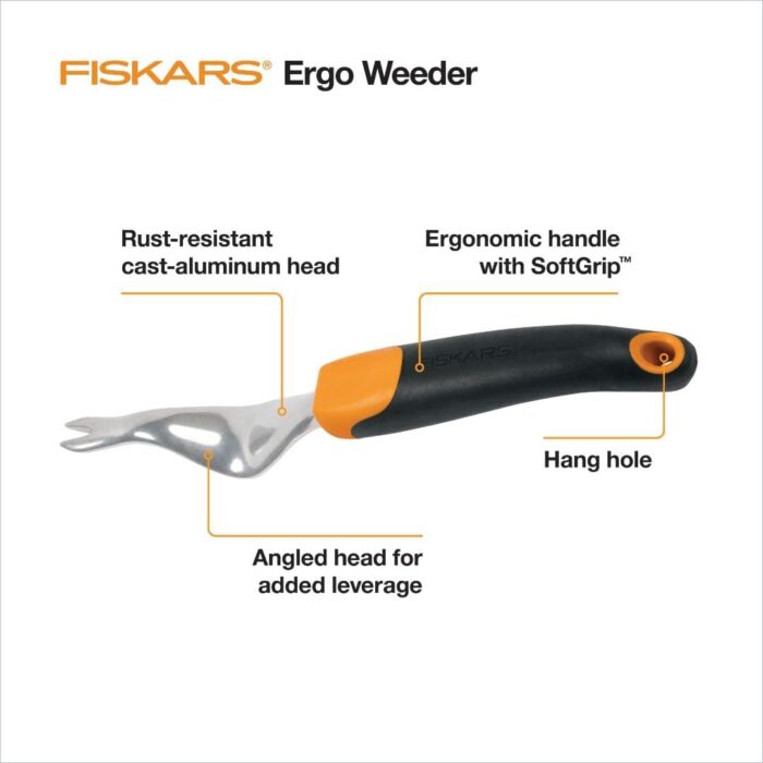 Fiskars Ergo Weeder - Heavy Duty Gardening Hand Tool with Hang Hole - Lawn and Yard Tools - Black/Orange - Image 3