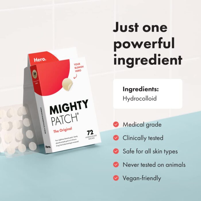 Hero Cosmetics Mighty Patch™ Original Patch - Hydrocolloid Acne Pimple Patch for Covering Zits and Blemishes, Spot Stickers for Face and Skin (72 Count) - Image 5