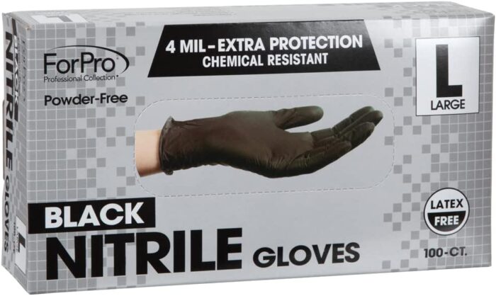 ForPro Professional Collection Disposable Nitrile Gloves, Chemical Resistant, Powder-Free, Latex-Free, Non-Sterile, Food Safe, 4 Mil, Black, Large, 100-Count - Image 2