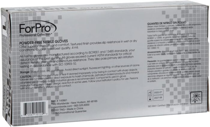 ForPro Professional Collection Disposable Nitrile Gloves, Chemical Resistant, Powder-Free, Latex-Free, Non-Sterile, Food Safe, 4 Mil, Black, Large, 100-Count - Image 3