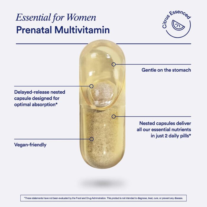 Ritual Prenatal Vitamins: Folate & Choline for Neural Tube Support, Omega-3 DHA for Fetal Brain Development, Iron, Calcium-Helper D3 & K2, Non-GMO, Citrus Essenced, 30 Day Supply, 60 Vegan Capsules - Image 3