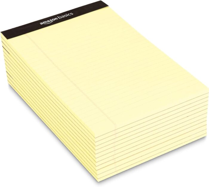 Basics Narrow Ruled Lined Writing Note Pad, 5 inch x 8 inch, Canary, 12 Count ( 12 Pack of 50 ) - Image 5