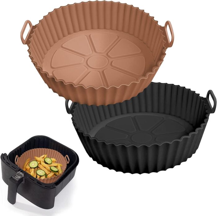 2 Pack Air Fryer Silicone Liners Pot for 3 to 5 QT, Air Fryer Silicone Basket Bowl, Replacement of Flammable Parchment Paper, Reusable Baking Tray Oven Accessories, Brown+Blk, (Top 8in, Bottom 6.75in) - Image 8