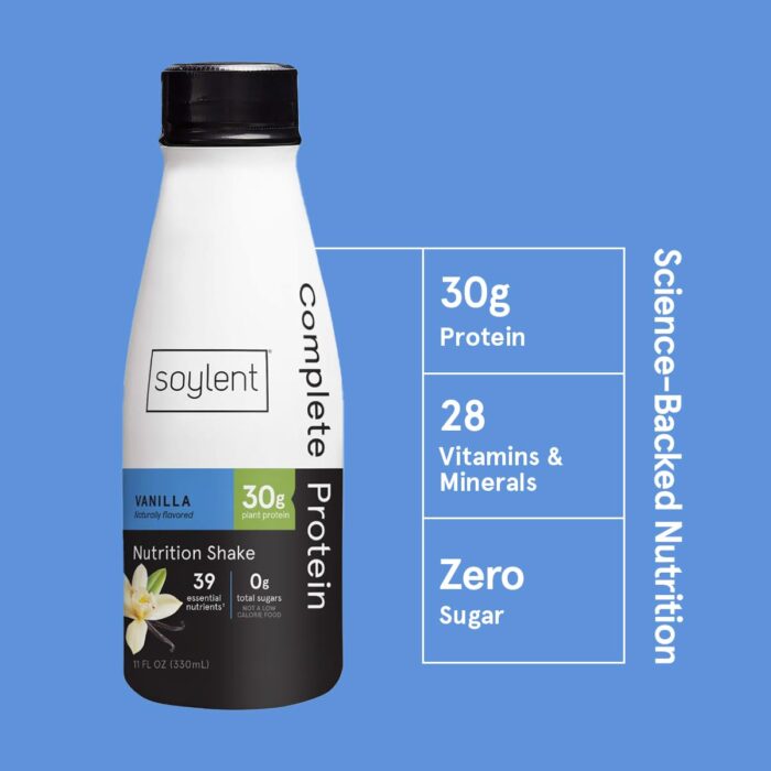 Soylent Vanilla High Protein Shake, 30g Complete Protein, Vegan, Dairy Free and 0g Sugar, Ready to Drink Protein Drinks, 11 Oz, 12 Pack - Image 3