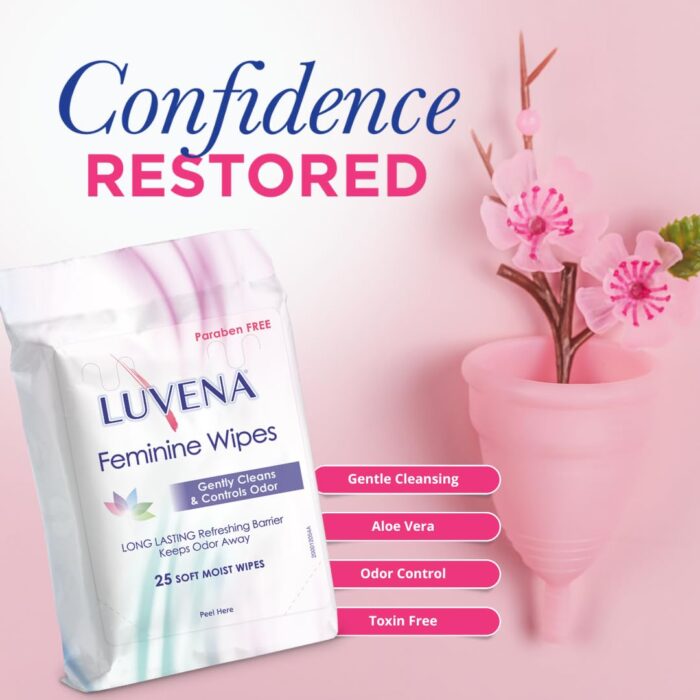 Luvena Feminine Wipes - Soft Wet Wipes for Women - Refresh & Resist Odor - Gynecologist Tested - Travel Friendly Cleansing Cloths - Cucumber Scented (25 Count, 1 Pack) - Image 2