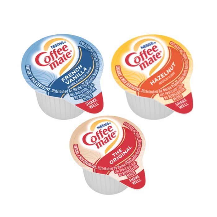 Coffee mate Liquid Creamer Singles Variety Pack, Individual Creamers Singles, Original, French Vanilla, Hazelnut, 3 Flavors x 60 ct, 180/Box and Best Bonus 4u Sugar Packets