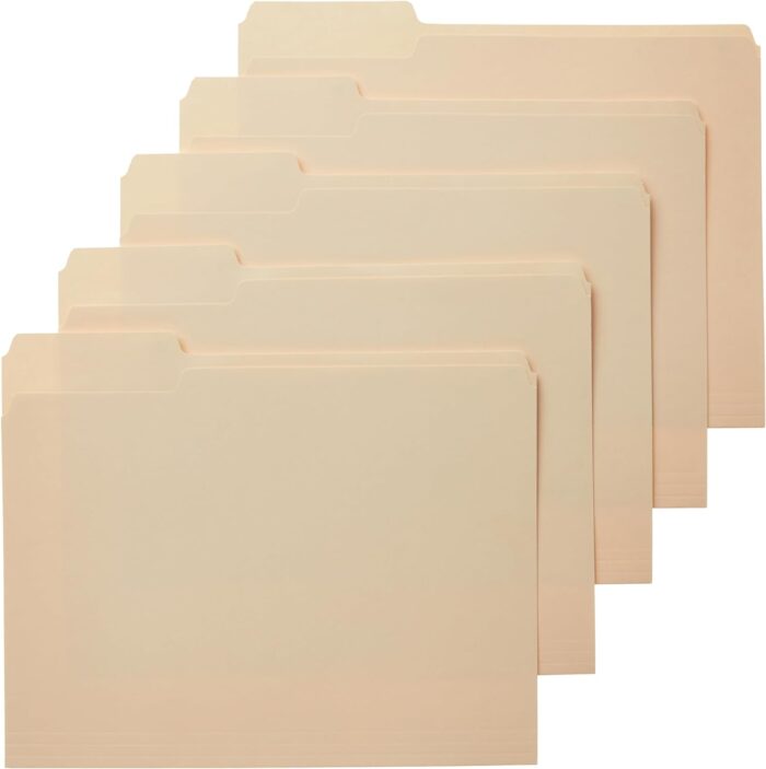 Basics 1/3-Cut Tab, Assorted Positions File Folders, Letter Size, Manila - Pack of 100