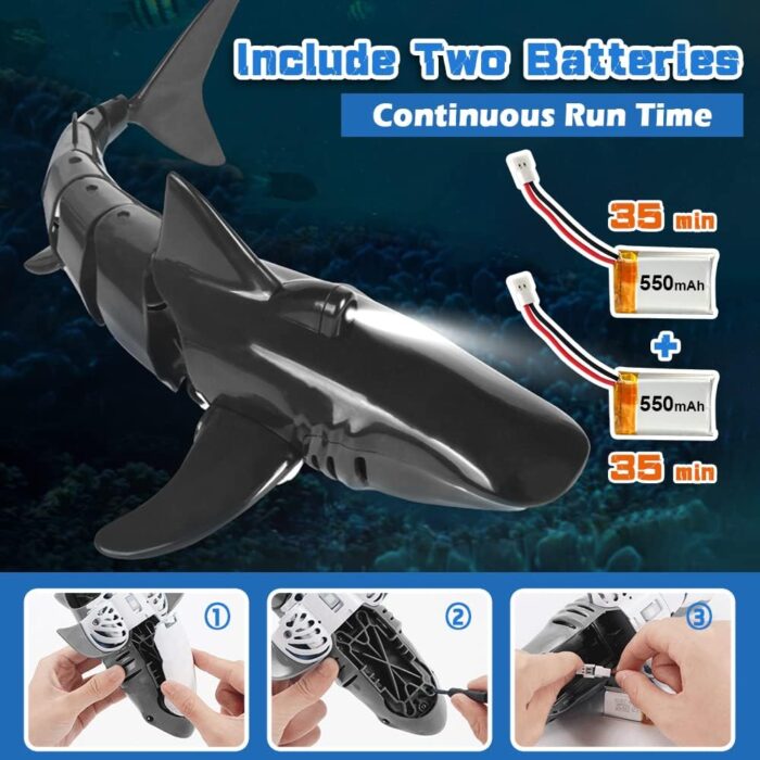 2.4G Remote Control Shark Toy 1:18 Scale High Simulation Shark Shark for Swimming Pool Bathroom Great Gift RC Boat Toys for 6+ Year Old Boys and Girls (with 2 Batteries) - Image 3