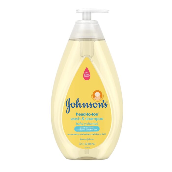 Johnson's Head-to-Toe Gentle Tear-Free Baby & Newborn Wash & Shampoo, Sulfate-, Paraben- Phthalate- & Dye-Free, Hypoallergenic Wash for Sensitive Skin & Hair, 27.1 fl. Oz