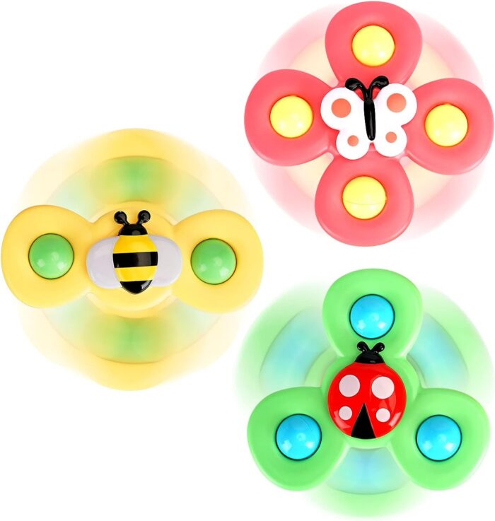 3PCS ALASOU Suction Cup Spinner Toys for 1 Year Old Boy Girl|Spinning Top Toddler Toys Age 1-2|1 2 Year Old Boy Birthday Gift|Baby Bath Toys for Kids Ages 1-3|Sensory Toys for Toddlers 1-3