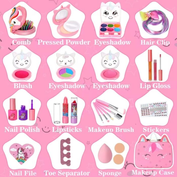 Kids Washable Makeup Girls Toys - Girls Makeup Kit for Kids Make up Set Real Makeup for Kid Little Girls Toddlers Children Princess Christmas Birthday Gifts Toys for 3 4 5 6 7 8 9 10 Year Old Girls - Image 4