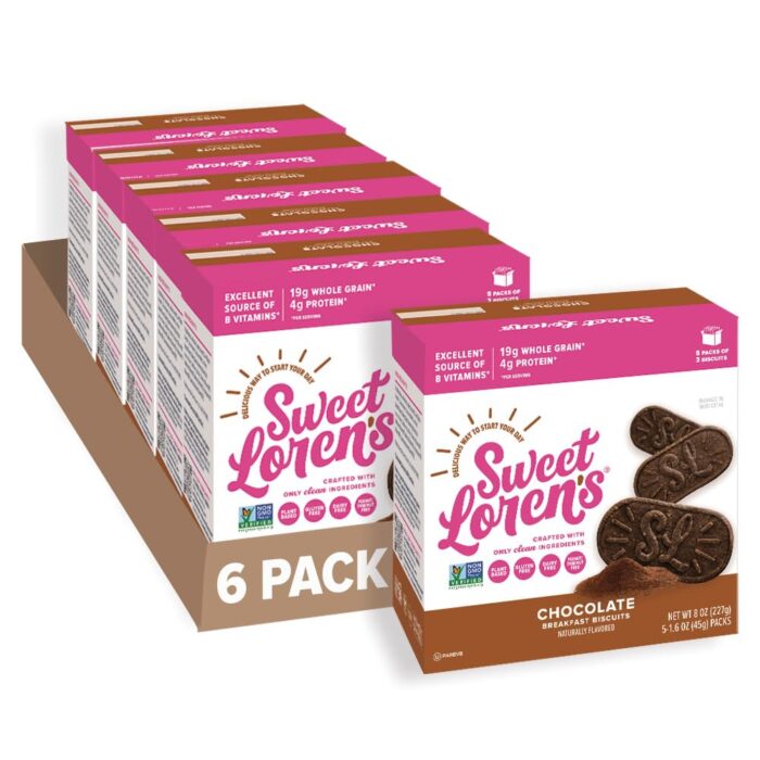 Sweet Loren's Breakfast Biscuits | Chocolate | Gluten Free, Dairy Free, Nut Free Snacks | 6 Pack Case (30 Total Servings, 1.6 ounce each)