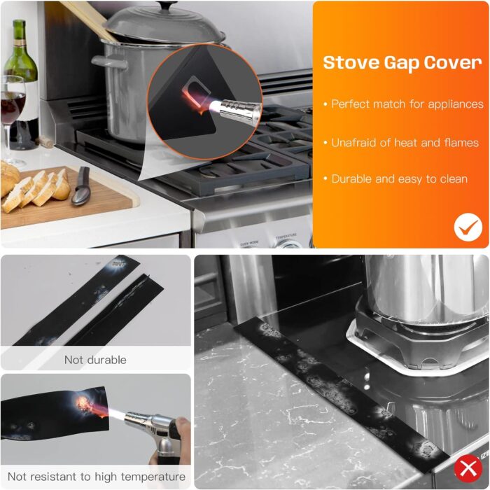 Stainless Steel Stove Gap Covers,Stove Gap Filler, Range Trim Kit, Stove Gap Guards, Heat Resistant and Easy to Clean, Easy retractable Length 13.8" to 27.5", Width 0.79",Black(2PCS) - Image 4