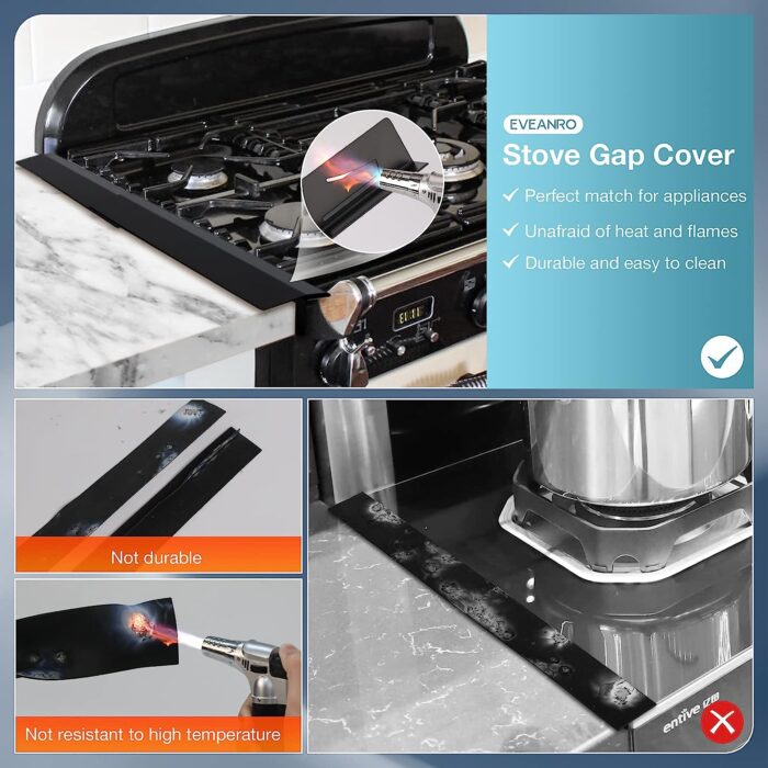 2PCS Kitchen Stove Counter Gap Covers, Stainless Steel Stove Guard, Cooktop Trim Kit, Stove Gap Guards, Oven Gap Filler, Heat Resistant & Effectively Protect Stove Gap Filler(13.8"-27.5" Black) - Image 3