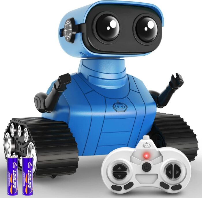 Robot Toys for Boys Girls, Rechargeable Remote Control Emo Robots with Auto-Demonstration, Flexible Head & Arms, Dance Moves, Music, Shining LED Eyes for 5+ Years Old Kids