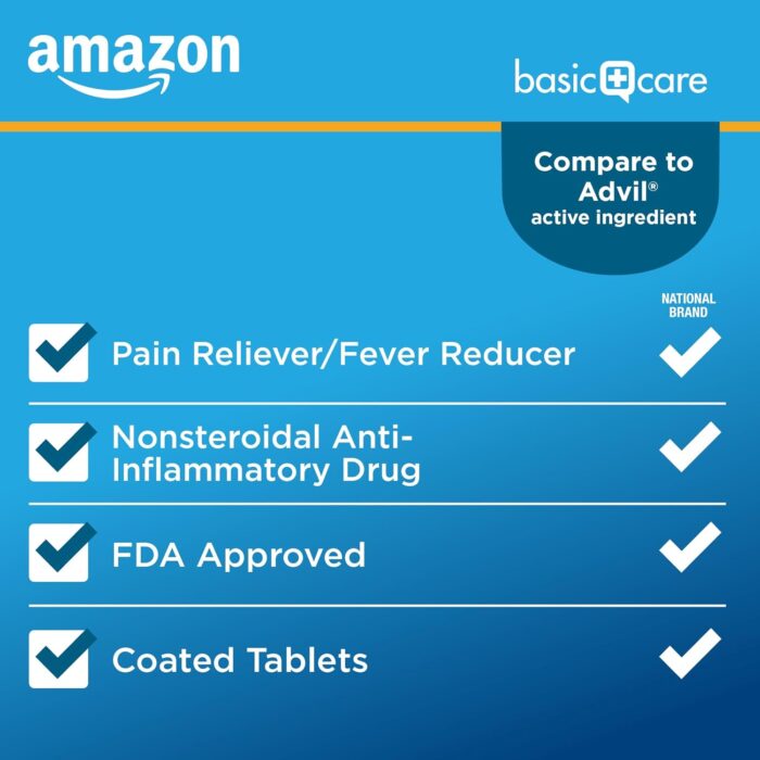 Amazon Basic Care Ibuprofen Tablets 200 mg, Pain Reliever/Fever Reducer, Body Aches, Headache, Arthritis Pain Relief and More, 500 Count - Image 3