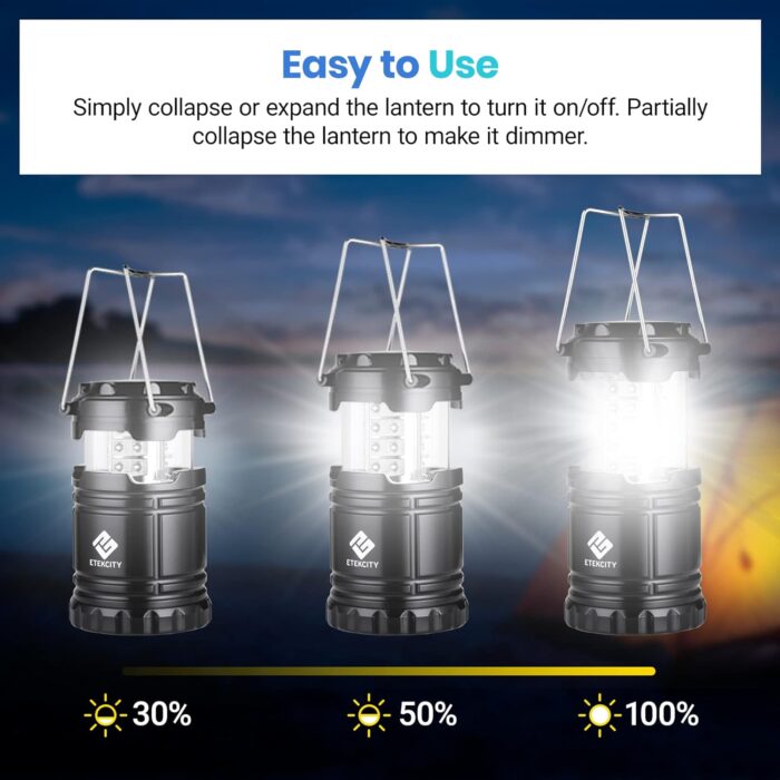 Etekcity Lantern Camping, Flashlight for Power Outages, Portable Camping Essentials Lights, Led Battery Operated Lamp for Emergency, Survival Gear and Supplies for Hurricane, 4 Pack, Black - Image 6