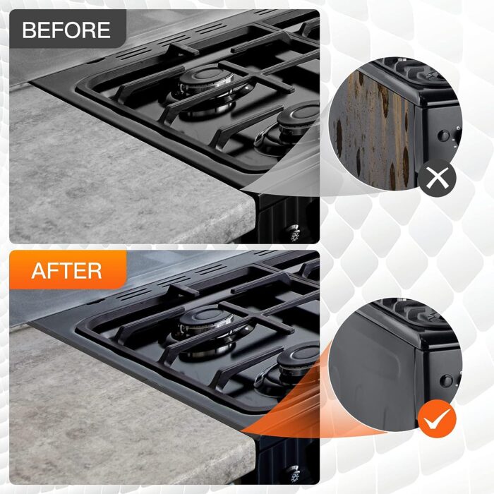 Stainless Steel Stove Gap Covers,Stove Gap Filler, Range Trim Kit, Stove Gap Guards, Heat Resistant and Easy to Clean, Easy retractable Length 13.8" to 27.5", Width 0.79",Black(2PCS) - Image 3