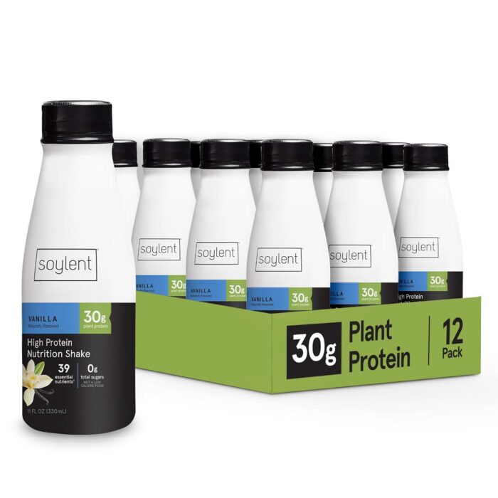 Soylent Vanilla High Protein Shake, 30g Complete Protein, Vegan, Dairy Free and 0g Sugar, Ready to Drink Protein Drinks, 11 Oz, 12 Pack