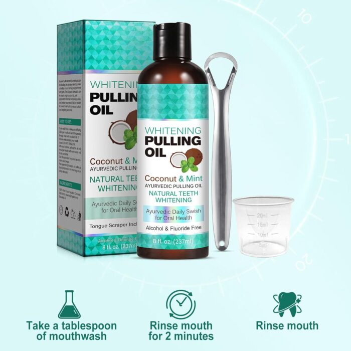 Coconut Pulling Oil, (8 Fl.Oz) Mint Oil Pulling Mouthwash with Tongue Scraper, Natural Coconut Oil Pulling with Coconut & Peppermint Oil-Mouthwash, Fresh Breath & Teeth Whitening & Healthy Gums(1p) - Image 7