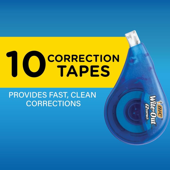 BIC Wite-Out Brand EZ Correct Correction Tape (WOTAP10- WHI), 39.3 Feet, 10-Count Pack of white Correction Tape, Fast, Clean and Easy to Use Tear-Resistant Tape - Image 4