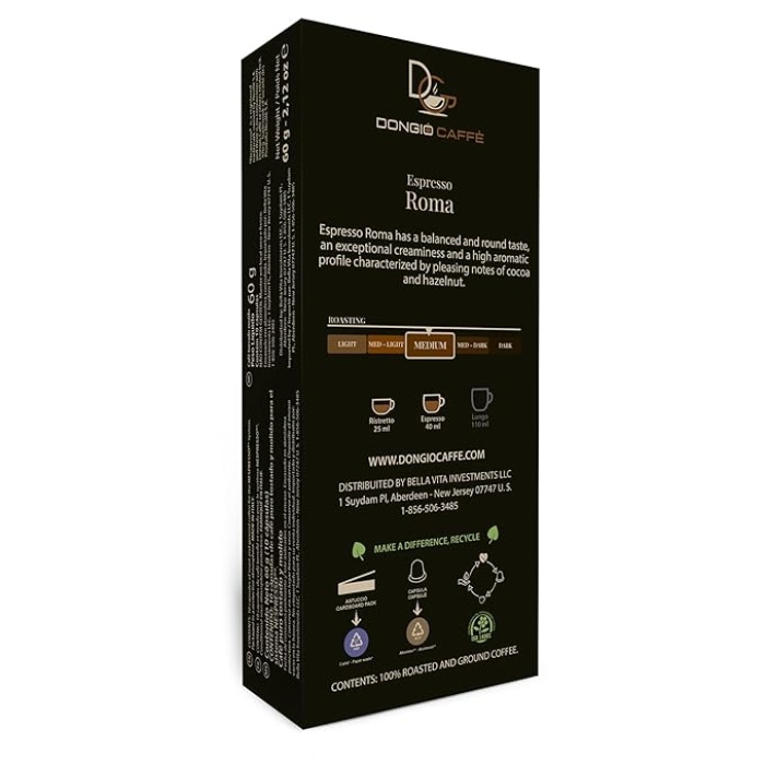 Dongiò Caffè Espresso Roma, 40 Count Of Single-Serve Aluminum Coffee Capsules Compatible With Nespresso Original Machines, Med-Dark Roast - Intensity 7/10 - Image 2