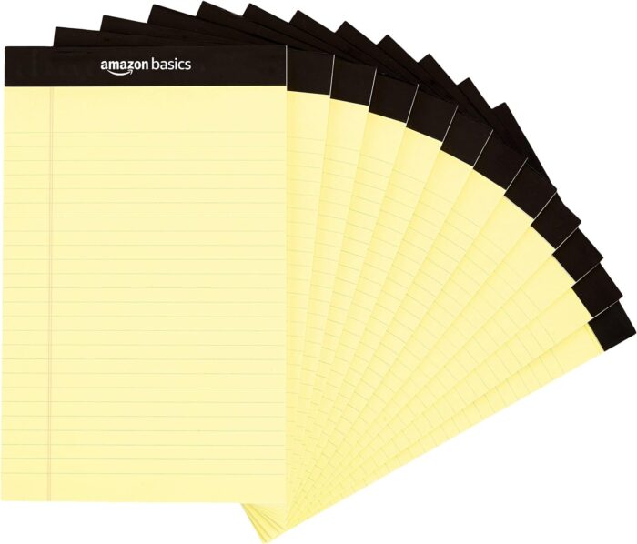 Basics Narrow Ruled Lined Writing Note Pad, 5 inch x 8 inch, Canary, 12 Count ( 12 Pack of 50 )