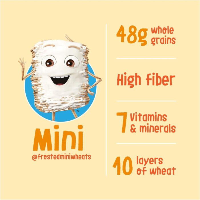 Kellogg's Frosted Mini-Wheats Cold Breakfast Cereal, Whole Grain, High Fiber Cereal, Kids Snacks, Original (4 Boxes) - Image 3