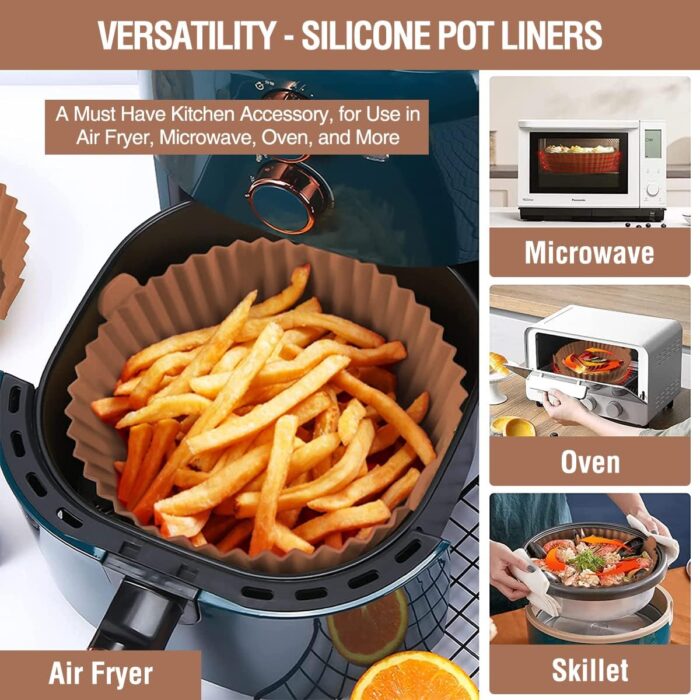 2 Pack Air Fryer Silicone Liners Pot for 3 to 5 QT, Air Fryer Silicone Basket Bowl, Replacement of Flammable Parchment Paper, Reusable Baking Tray Oven Accessories, Brown+Blk, (Top 8in, Bottom 6.75in) - Image 3