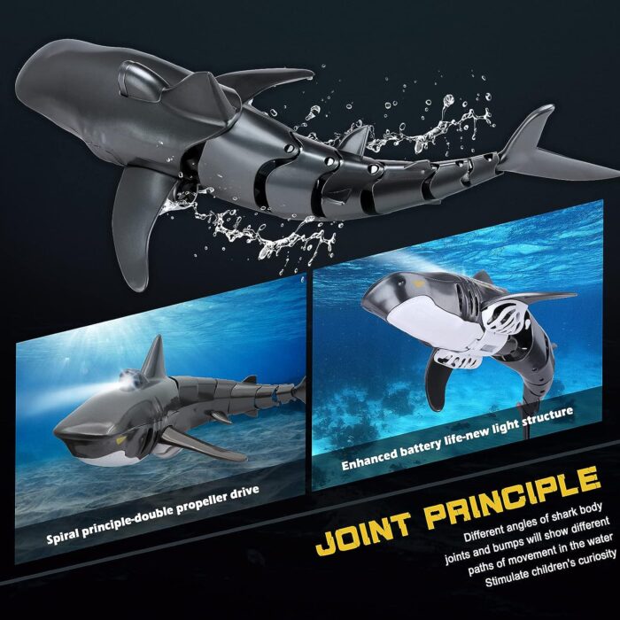 2.4G Remote Control Shark Toy 1:18 Scale High Simulation Shark Shark for Swimming Pool Bathroom Great Gift RC Boat Toys for 6+ Year Old Boys and Girls (with 2 Batteries) - Image 5