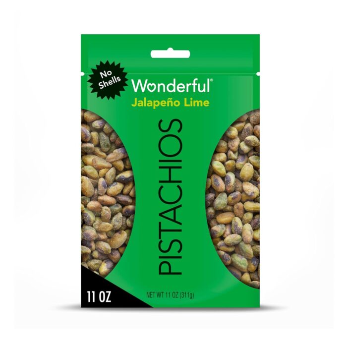 Wonderful Pistachios No Shells, Jalapeño Lime, 11 Ounce Bag, Protein Snack, Pantry Staple