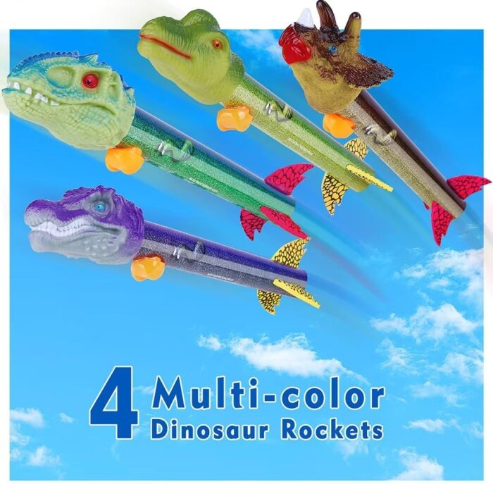 Dinosaur Toy Rocket Launcher for Kids - Launch Up to 100 Ft, 4 Rockets, Outdoor Outside Toys for Kids, Dinosaur Toys, Birthday Gifts for 3 4 5 6 7 8-12 Year Old Boys Girls - Image 4