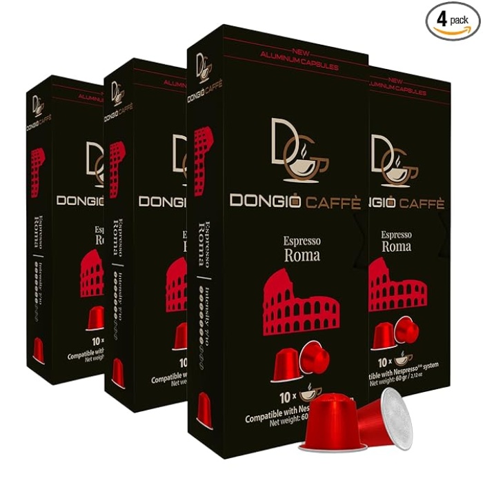 Dongiò Caffè Espresso Roma, 40 Count Of Single-Serve Aluminum Coffee Capsules Compatible With Nespresso Original Machines, Med-Dark Roast - Intensity 7/10