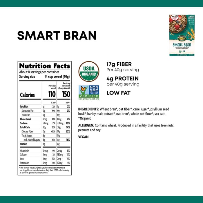 Nature's Path Organic Smart Bran Cereal, 10.6 Ounce, Non-GMO, 17g Fiber, 4g Protein - Image 5