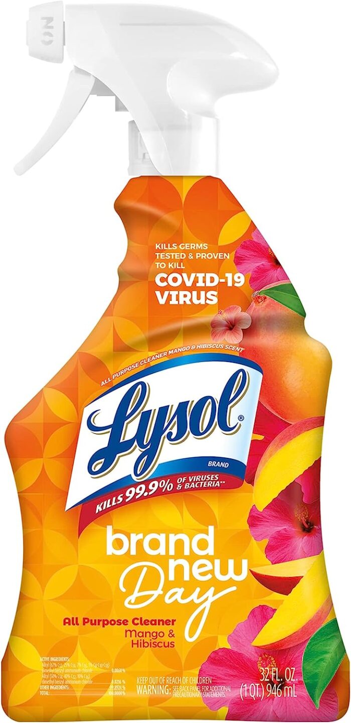 Lysol All-Purpose Cleaner, Sanitizing and Disinfecting Spray, To Clean and Deodorize, Mango & Hibiscus Scent, 32oz