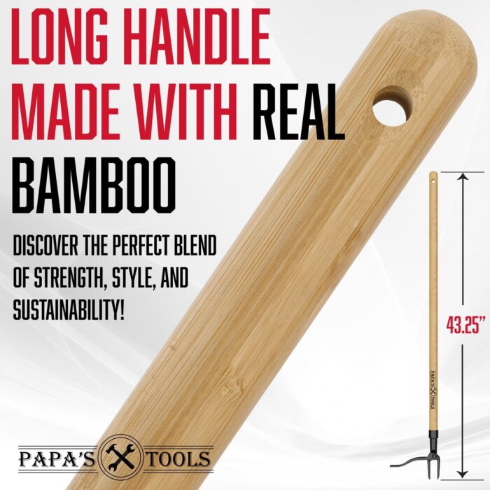 Papa's Weeder - Stand Up Weed Puller Tool Made with Long Wooden Handle - Real Bamboo & 4-Claw Steel Head - Easily Remove Weeds Effortlessly Without The Need to Tug, Bend, Or Flex, - Image 7