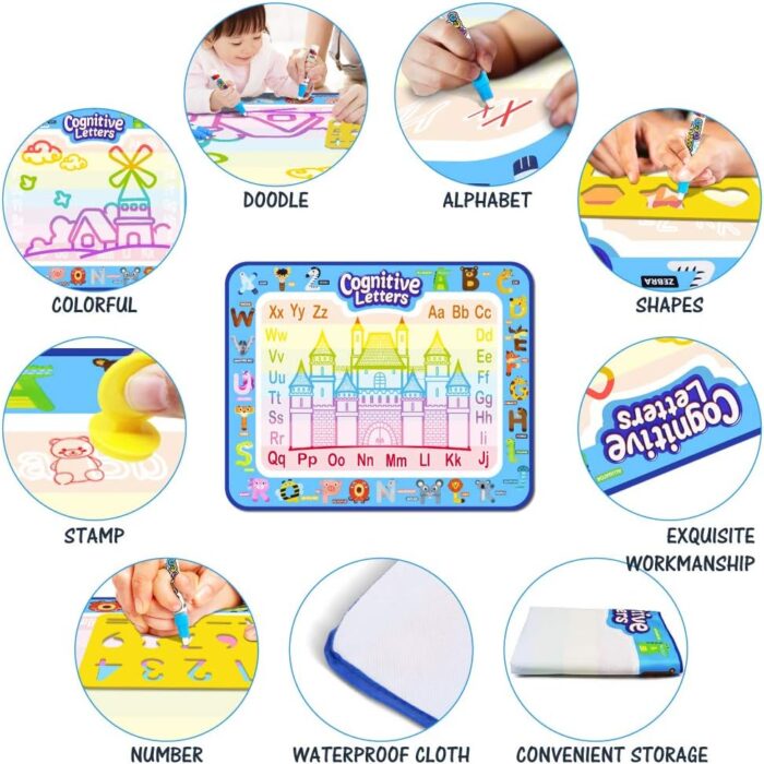 Jasonwell Aqua Water Doodle Mat 40 X 32 Inches Extra Large Magic Drawing Doodling Mat Coloring Mat Educational Toys Gifts for Kids Toddlers Boys Girls Age 2 3 4 5 6 7 8 Year Old (Alphabet) - Image 4