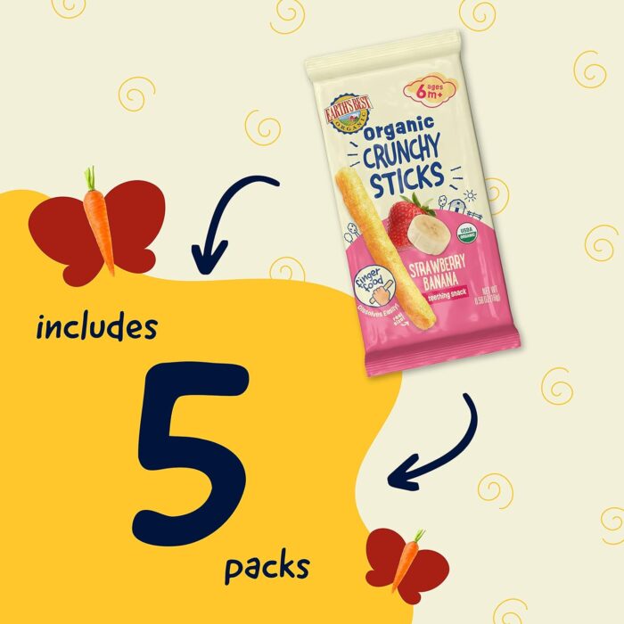 Earth's Best Organic Baby Food, Dissolvable Teething Snack for Babies 6 Months and Older, Strawberry Banana Crunchy Sticks, .56 oz Pack (Pack of 5) - Image 4