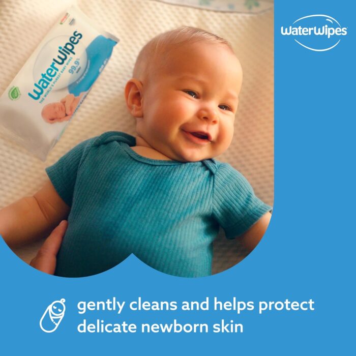 WaterWipes Plastic-Free Original Baby Wipes, 99.9% Water Based Wipes, Unscented & Hypoallergenic for Sensitive Skin, 60 Count (Pack of 12), Packaging May Vary - Image 4