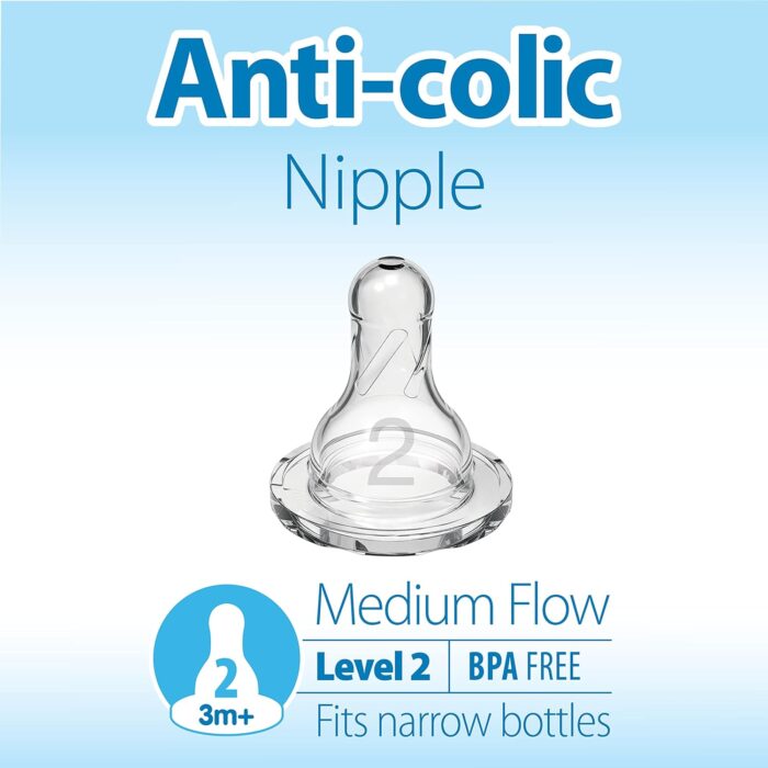 Dr. Brown’s Natural Flow Level 2 Narrow Baby Bottle Silicone Nipple, Medium Flow, 3m+, 100% Silicone Bottle Nipple, 6 Count - Image 2