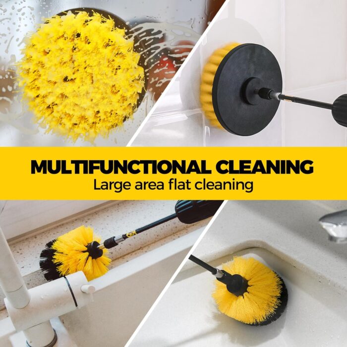 Holikme 5Pack Drill Brush Power Scrubber Cleaning Brush Extended Long Attachment Set All Purpose Scrub Brushes Kit for Grout, Floor, Tub, Shower, Tile, Bathroom and Kitchen Surface，Yellow - Image 2