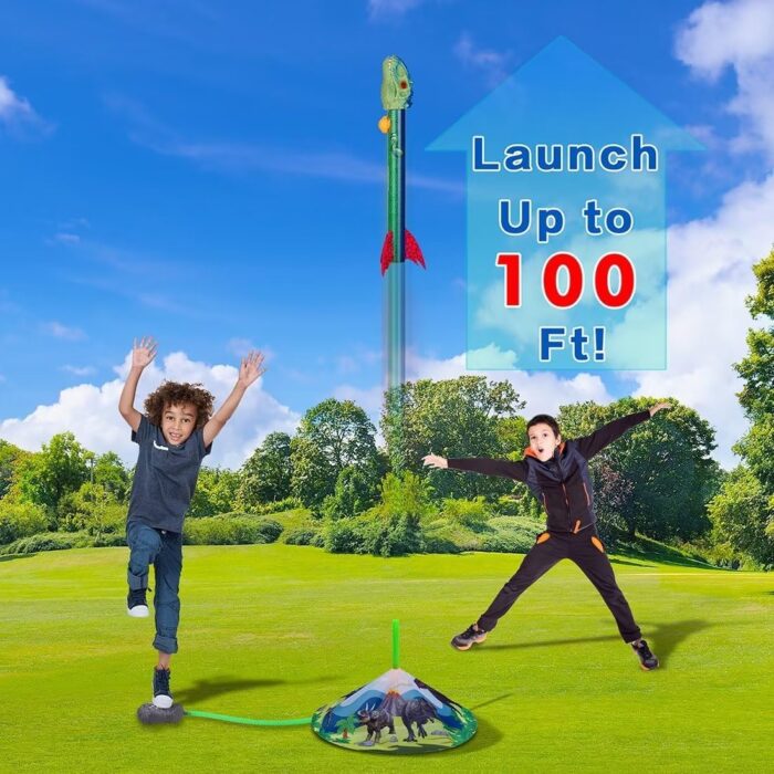 Dinosaur Toy Rocket Launcher for Kids - Launch Up to 100 Ft, 4 Rockets, Outdoor Outside Toys for Kids, Dinosaur Toys, Birthday Gifts for 3 4 5 6 7 8-12 Year Old Boys Girls - Image 8