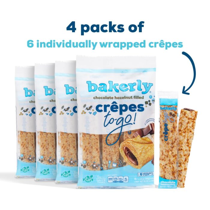 bakerly Chocolate Hazelnut Filled Crepes to go! Non GMO, Free from Artificial Flavors & Colors, Pack of 4, 6-Count (24 Total Crepes) - Image 4