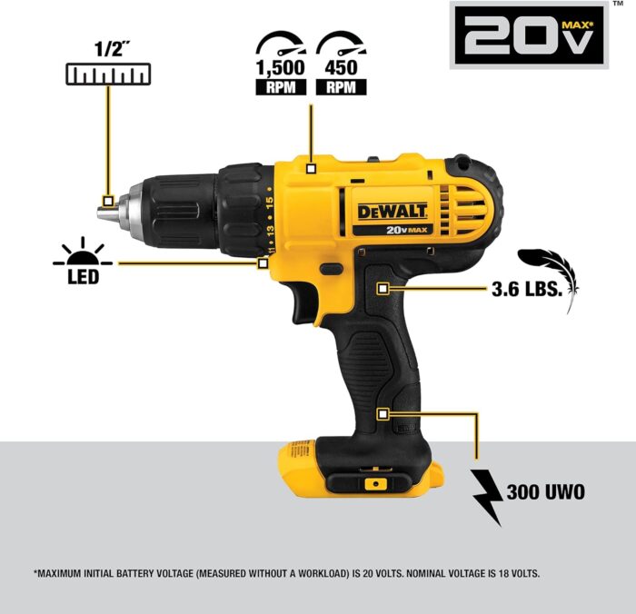 DEWALT - Brush 20V MAX Cordless Drill Combo Kit, 2-Tool (DCK240C2) Yellow/Black Drill Driver/Impact Combo Kit - Image 3