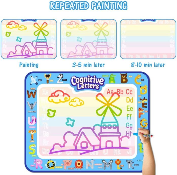 Jasonwell Aqua Water Doodle Mat 40 X 32 Inches Extra Large Magic Drawing Doodling Mat Coloring Mat Educational Toys Gifts for Kids Toddlers Boys Girls Age 2 3 4 5 6 7 8 Year Old (Alphabet) - Image 5