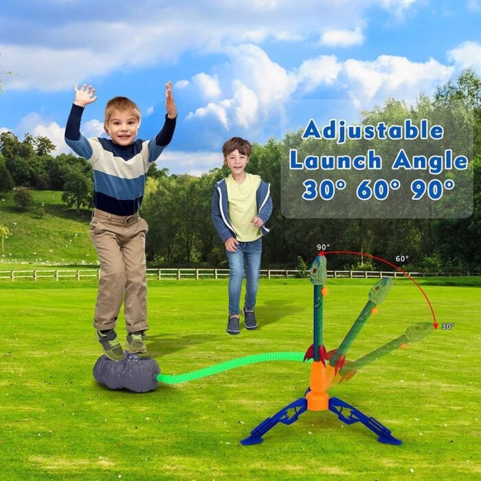 Dinosaur Toy Rocket Launcher for Kids - Launch Up to 100 Ft, 4 Rockets, Outdoor Outside Toys for Kids, Dinosaur Toys, Birthday Gifts for 3 4 5 6 7 8-12 Year Old Boys Girls - Image 3