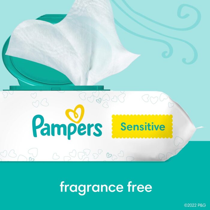 Pampers Sensitive Baby Wipes, Water Based, Hypoallergenic and Unscented, 4 Flip-Top Packs (336 Wipes Total) - Image 6