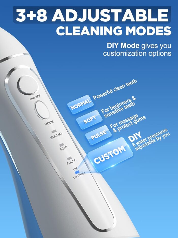 Oralfree Water Dental Flosser Cordless for Teeth Cleaning - 4 Modes Oral Irrigator 300ML Braces Flossers Cleaner, Rechargeable Portable IPX7 Waterproof Powerful Battery for Travel Home - Image 4