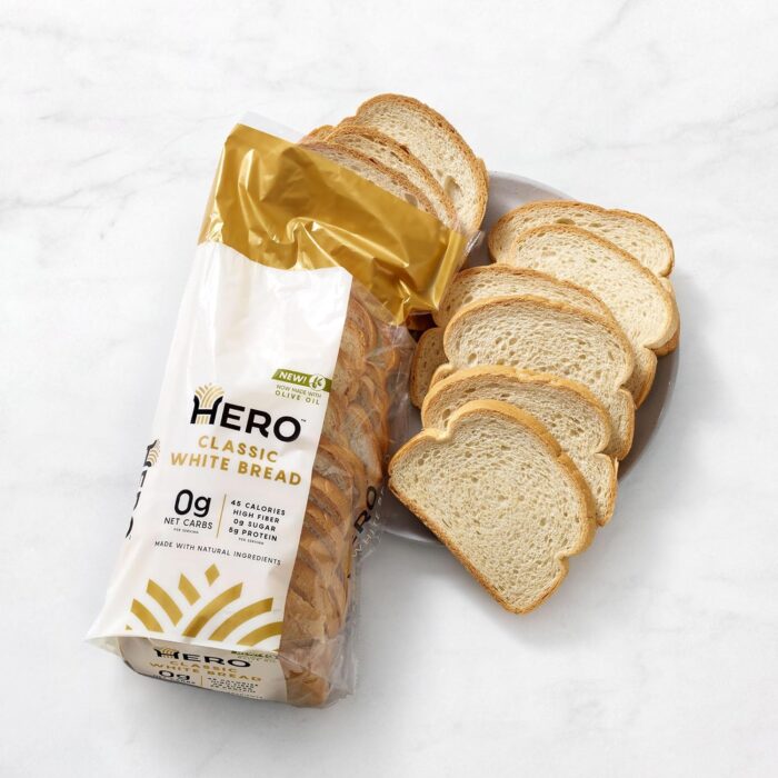 Hero Classic White Bread — Delicious Bread with 0g Net Carb, 0g Sugar, 45 Calories, 11g Fiber per Slice | Tastes Like Regular Bread | Low Carb & Keto Friendly Bread Loaf —15 Slices/Loaf, 2 Loaves - Image 2