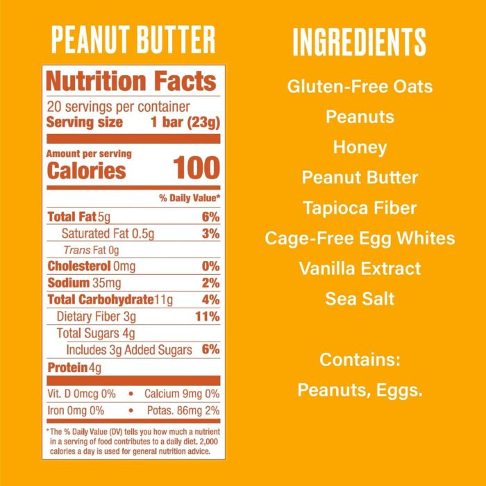 Over Easy Mini Granola Breakfast Bars - Best Protein for Morning Energy - 100 Calories Healthy Snacks - Soft and Chewy - Gluten Free, Dairy Free, Soy Free and Kosher (Peanut Butter, 20 Count) - Image 4